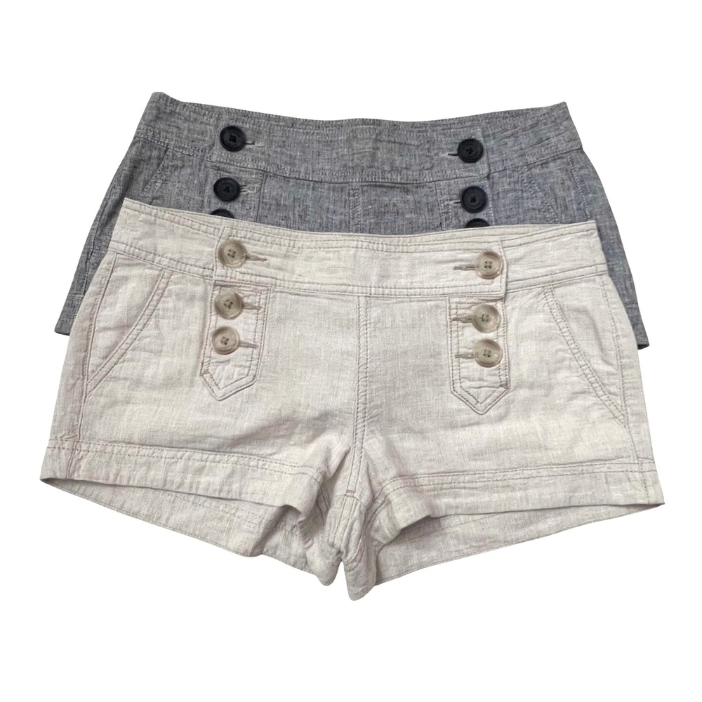Express Linen Cotton Sailor Shorts Gray Cream Sz 2 Bundle Y2k Baddie
